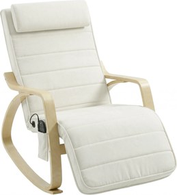 HOMCOM Cadeira de balanço com massagem, aquecimento, apoio de cabeça &amp; apoio para os pés, revestimento em veludo, poltrona relax, Creme branco | Aosom Portugal