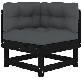 Sofás de canto com almofadões 2 pcs pinho maciço preto