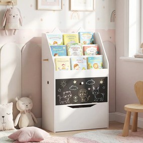 Estante Infantil para Livros e Brinquedos, 69 x 30 x 101 cm, Quadro de Ardósia Integrado, Branco
