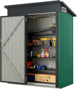 Abrigo jardim  150 x 88 x 185 cm com telhado inclinado Portas com fechadura Ventilação Pátio Jardim Verde