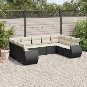 vidaXL 9 pcs conjunto de sofás p/ jardim c/ almofadões vime PE preto