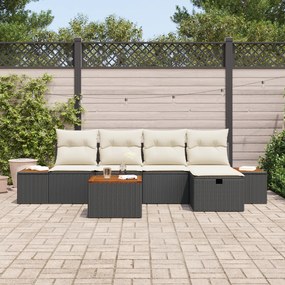 Conjunto de Sofás de Jardim com Almofadas Preto Rattan Poliéster