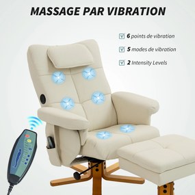 Cadeira de massagem com apoio para os pés, encosto reclinável até 135°, compartimento de arrumação, comando à distância