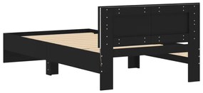 Estrutura de cama com cabeceira e luzes LED 100x200 cm preto