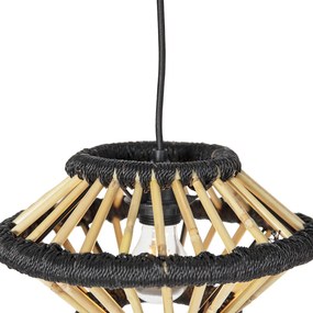 Lâmpada oriental suspensa de bambu com 3 luzes alongadas pretas - Evalin Oriental
