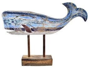 Figura Decorativa Dkd Home Decor Azul Madeira Castanho Marinheiro Baleia (40 X 10 X 30 cm)