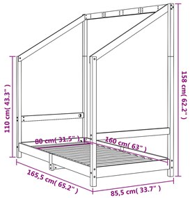 Estrutura de cama infantil 80x160 cm pinho maciço preto