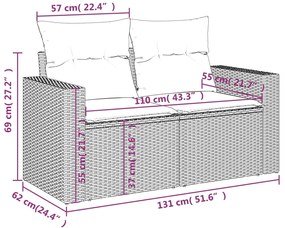9 pcs conjunto sofás p/ jardim com almofadões vime PE cinzento