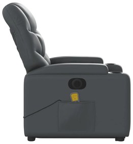 Poltrona reclinável elevatória elétrica couro artificial cinza