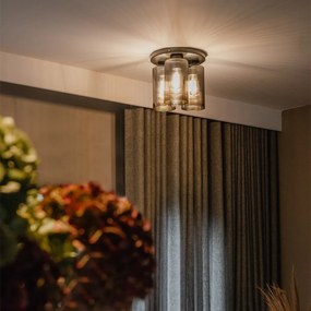 Candeeiro de tecto Art Deco preto com vidro fumê 3 luzes - Laura
