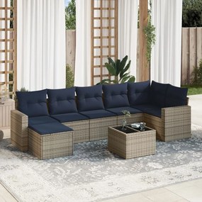 vidaXL 8 pcs conjunto sofás p/ jardim c/ almofadões vime PE cinzento