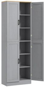 Armário de Cozinha com 4 Portas e Prateleiras Ajustáveis Anti-Tombo 60x30x171 cm Cinzento