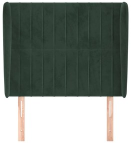 Cabeceira de cama c/ abas veludo 83x23x118/128 cm verde-escuro