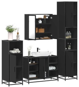 vidaXL 4 pcs conjunto móveis casa de banho derivados de madeira preto