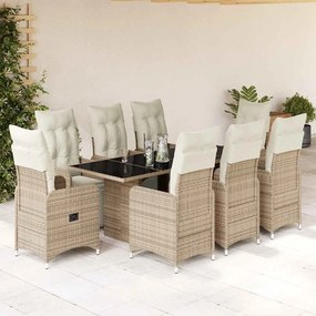 9 pcs conjunto bistrô de jardim c/ almofadões vime PE castanho