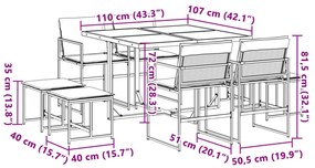 9 pcs conj. de jantar para jardim c/ almofadões textilene preto