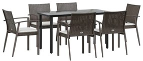 7 pcs conjunto de jantar p/ jardim c/ almofadões vime PE e aço