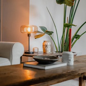 Candeeiro de mesa Art Deco preto com vidro âmbar - Bizle