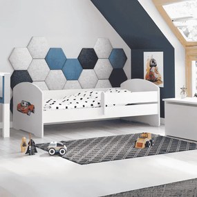 Cama infantil Luk carro de corrida 140x70 branca com grade - colchão e estrado incluído