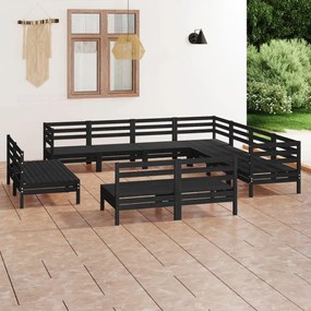 vidaXL 11 pcs conjunto lounge de jardim pinho maciço preto
