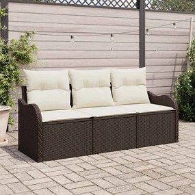 vidaXL Conjunto de Sofá de Jardim de 3 peças com Almofadas Castanho Rattan Poliéster