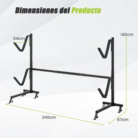 Suporte para caiaque Estante de metal para armazenamento de pranchas de surf ao ar livre Ganchos ajustáveis em 6 alturas Preto