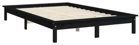 Estrutura de cama de casal 135x190 cm pinho maciço preto