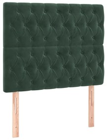 Cabeceira de cama c/ LED veludo 90x7x118/128 cm verde-escuro