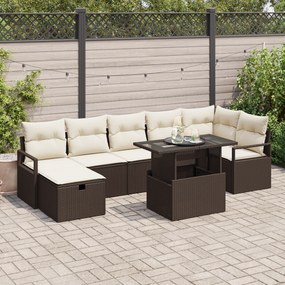 Conjunto de Sofá de Jardim de 8 Peças com Almofadas Castanho Rattan Po