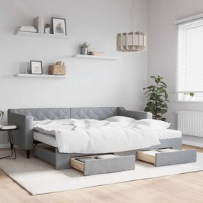 vidaXL Sofá-cama c/ gavetão e gavetas 90x200 cm tecido cinzento-claro