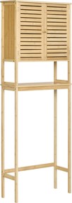 kleankin Móvel de Bambú sobre Sanita 60x23x173cm Armário Alto para Casa de Banho com 2 Portas 1 Prateleira Interior Natural | Aosom Portugal