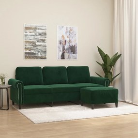vidaXL Sofá de 3 lugares com apoio de pés 180 cm veludo verde-escuro
