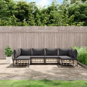 6 pcs conjunto lounge de jardim c/ almofadões vime PE antracite