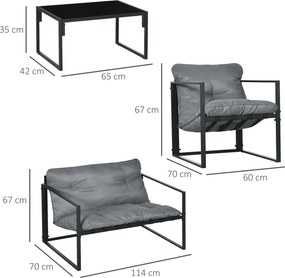 Conjunto de jardim de 4 peças para 4 pessoas, com sofá de 2 lugares, 2 poltronas e 1 mesa de centro cinzenta
