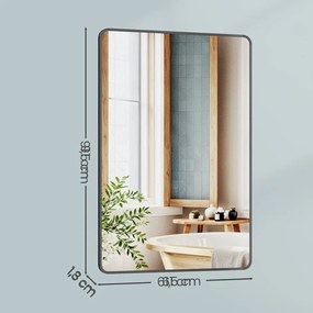 Espelho de casa de banho de parede retangular 91 x 61 cm com moldura de alumínio Preto