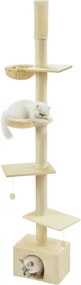 Arranhador para gatos, ajustável em altura 45 x 30 x (231-291) cm, com vários níveis e caverna bege