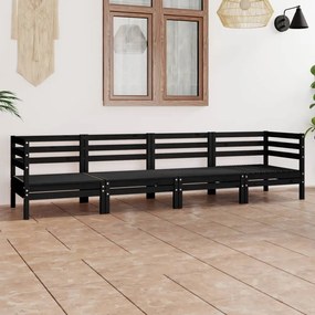 4 pcs conjunto lounge de jardim pinho maciço preto