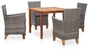 5 pcs conjunto jantar vime PE madeira acácia maciça cinzento