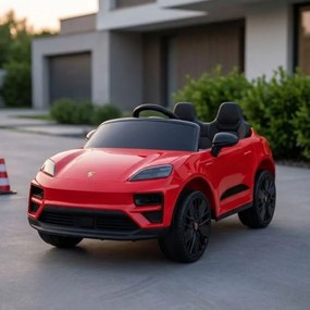 Carro elétrico para Crianças 2 a 6 anos 12V 4x4 Porsche Macan, Rodas de espuma EVA, Controle remoto Vermelho