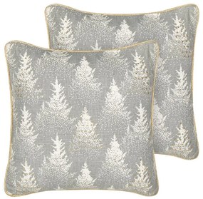 Conjunto de 2 almofadas decorativas em algodão cinzento e branco 45 x 45 cm BILLBERGIA Beliani