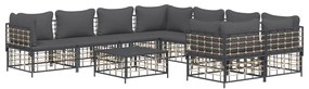 9 pcs conjunto lounge de jardim c/ almofadões vime PE antracite