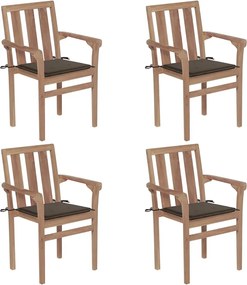 vidaXL Cadeiras de jardim empilháveis c/ almofadões 4 pcs teca maciça
