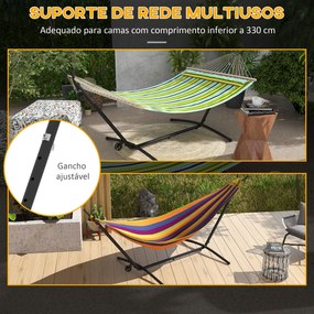 Suporte para Cama Rede de Aço com Rodas 2 Ganchos Ajustáveis em 6 Níveis e Bolsa de Transporte 290x120x115 cm Preto