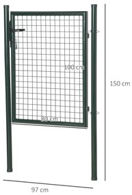HOMCOM Porta para Vedação de Jardim de Aço com Maçaneta de Fechadura e 3 Chaves Porta de Vedação para Exterior Pátio Terraço 97x150cm Verde