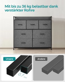 Cómoda 7 gavetas em tecido 28,5 x 98 x 85 cm Cinzento e Preto