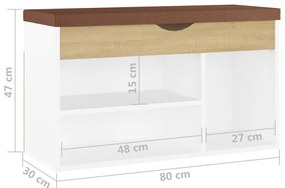 Banco sapateira + almofadão 80x30x47cm contrap. branco/sonoma