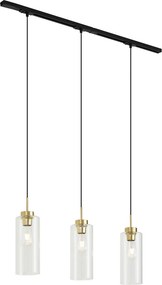 Sistema de Calhas Moderno Preto com 3 Candeeiros Pendentes Dourado com Vidro Transparente Monofásico - Iconic Laura