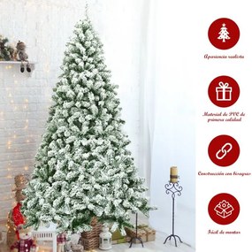 Árvore de Natal de 2,25 m com 1346 ramos artificial com neve com agulhas de PVC de alta qualidade e base metálica sólida Verde