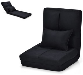 Sofá Dobrável de Cadeirinha de Luxo Ajustável em 6 Posições com Almofada Macia 176 x 64 x 15 cm  Preto