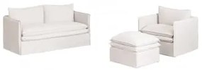 Conjunto De Sala De Estar Com Sofá De 2 Lugares, Poltrona E Pufe Em Linho E Algodão Grace Tecido Branco Quebrado - Sklum